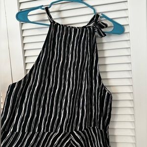 Black and white stripe halter maxi dress with tie neck size L from boutique